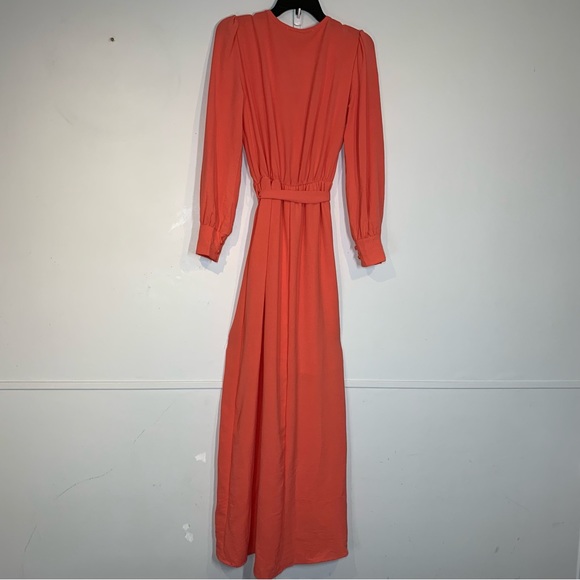 FRAICHE BY J Wrap Front Long Sleeve Dress in Coral - Picture 7 of 13